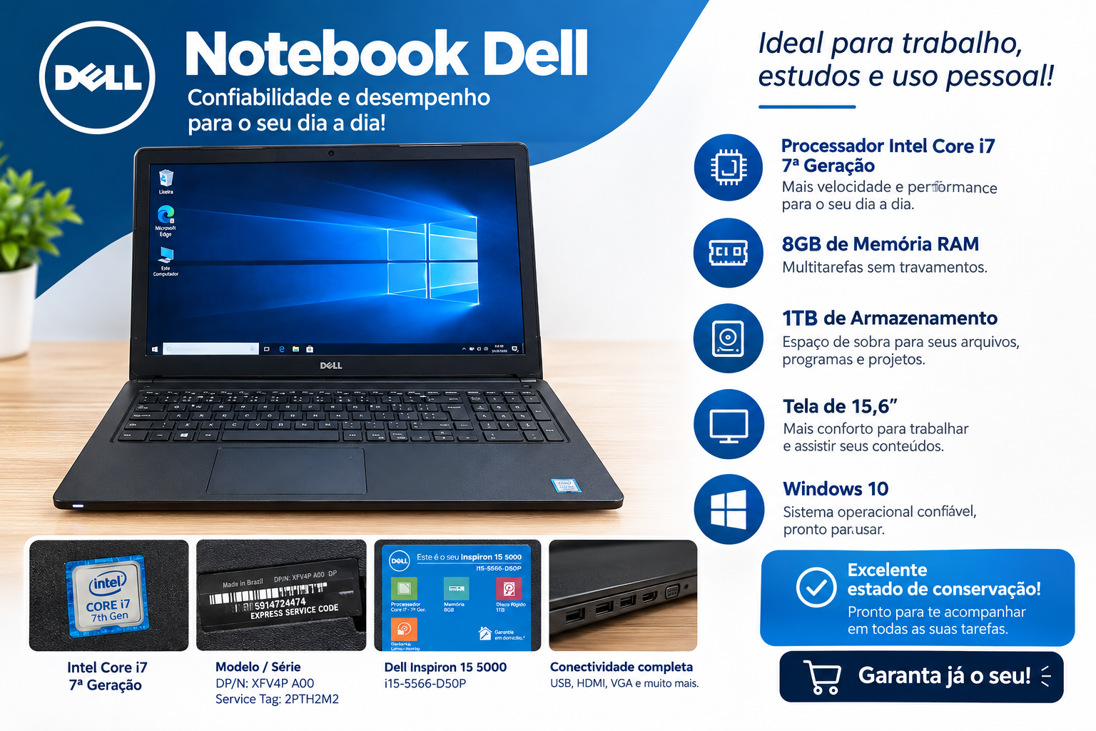 Notebook Dell - i7 - 7th geraçâo